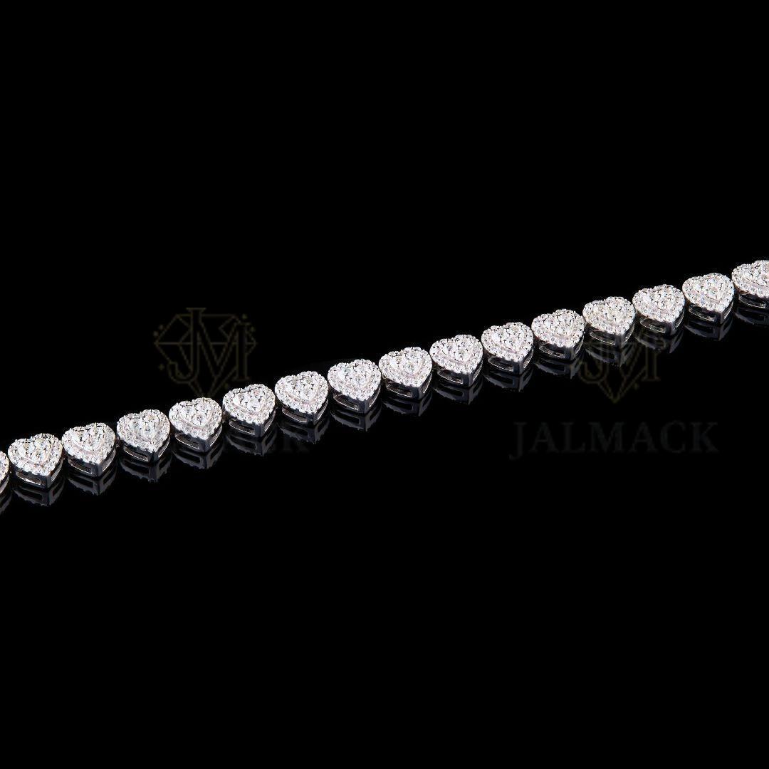 Silver Heart Moissanite Tennis Bracelet VVS1 D Color Fully Iced Out