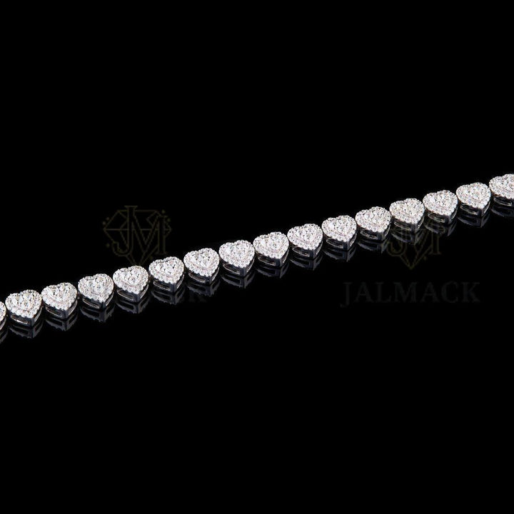 Silver Heart Moissanite Tennis Bracelet VVS1 D Color Fully Iced Out