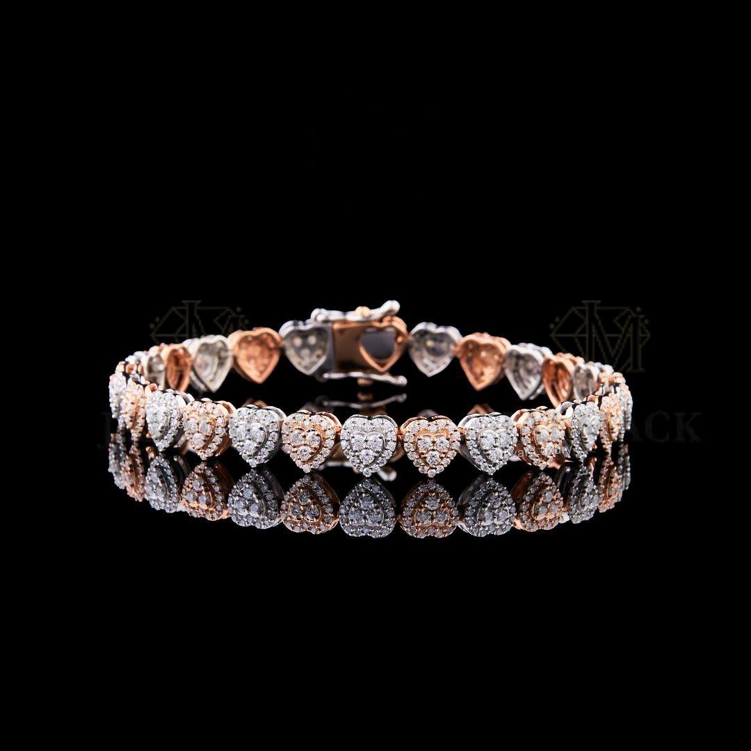 Two-Tone Heart Moissanite Tennis Bracelet VVS1 D Color Fully Iced Out