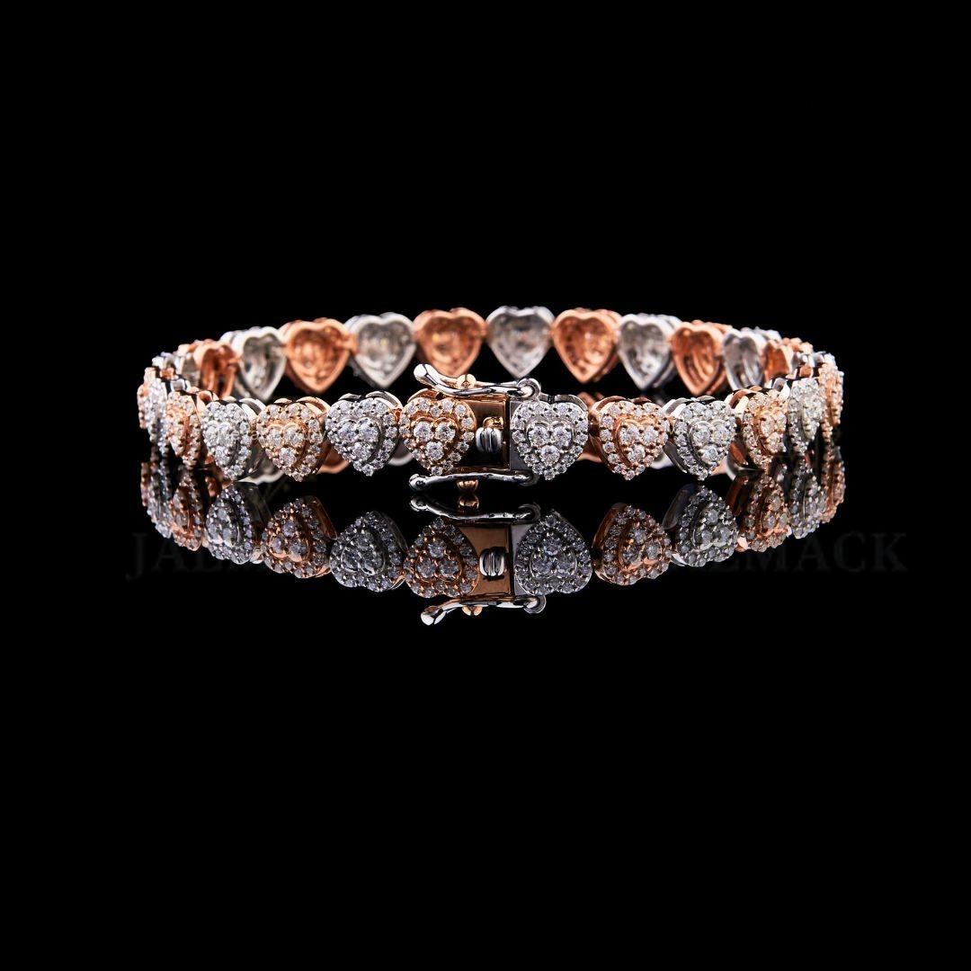 Two-Tone Heart Moissanite Tennis Bracelet VVS1 D Color Fully Iced Out