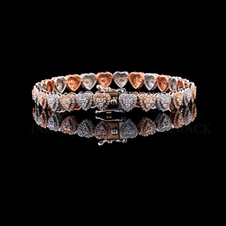 Two-Tone Heart Moissanite Tennis Bracelet VVS1 D Color Fully Iced Out
