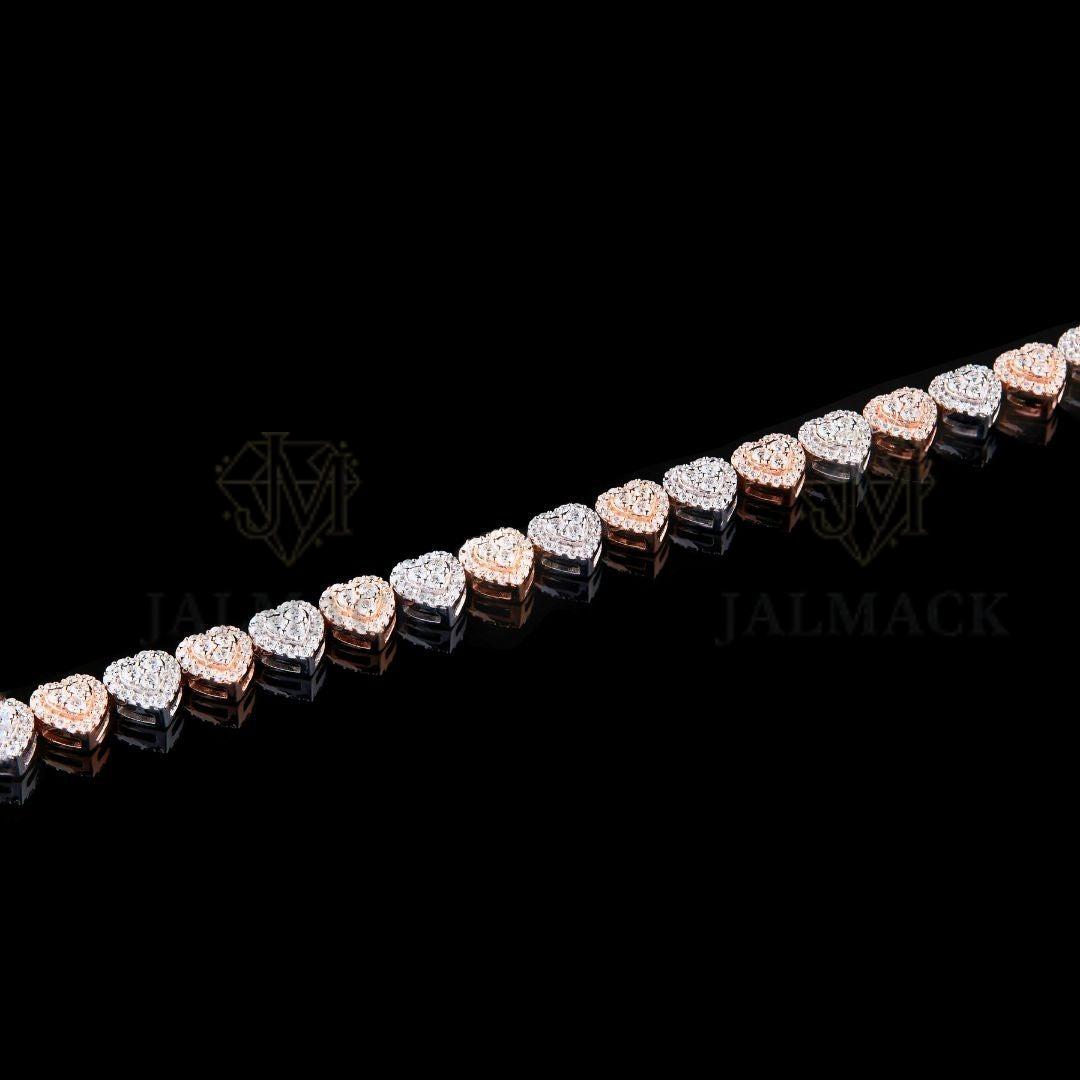 Two-Tone Heart Moissanite Tennis Bracelet VVS1 D Color Fully Iced Out