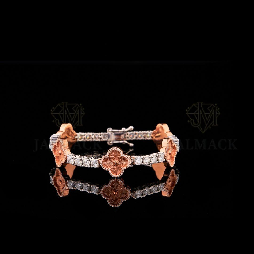 Two-Tone Rose Gold Clover Moissanite Tennis Bracelet VVS1 D Color