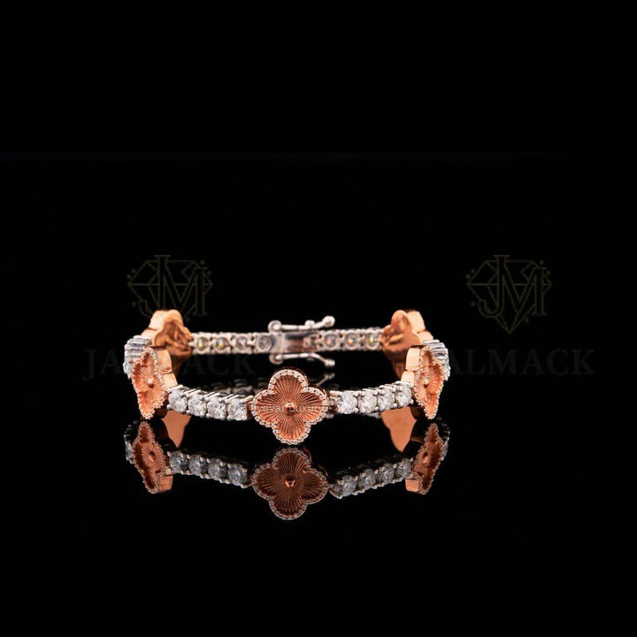 Two-Tone Rose Gold Clover Moissanite Tennis Bracelet VVS1 D Color