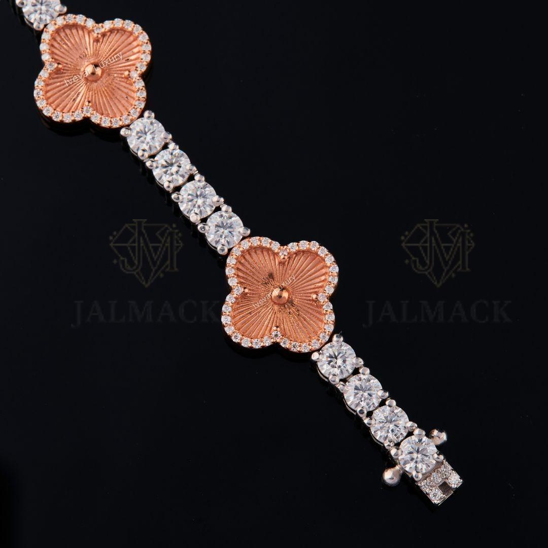 Two-Tone Rose Gold Clover Moissanite Tennis Bracelet VVS1 D Color