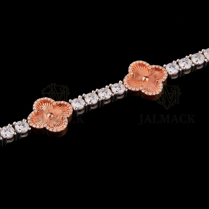 Two-Tone Rose Gold Clover Moissanite Tennis Bracelet VVS1 D Color