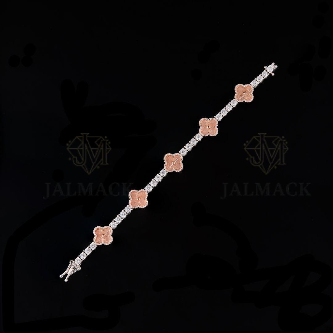 Two-Tone Rose Gold Clover Moissanite Tennis Bracelet VVS1 D Color