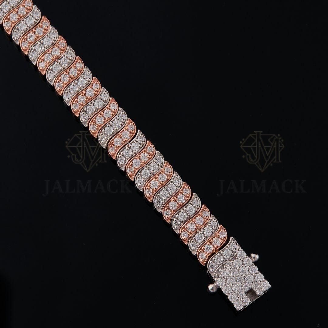 Two-Tone Wave Moissanite Bracelet VVS1 D Colour Fully Iced Out