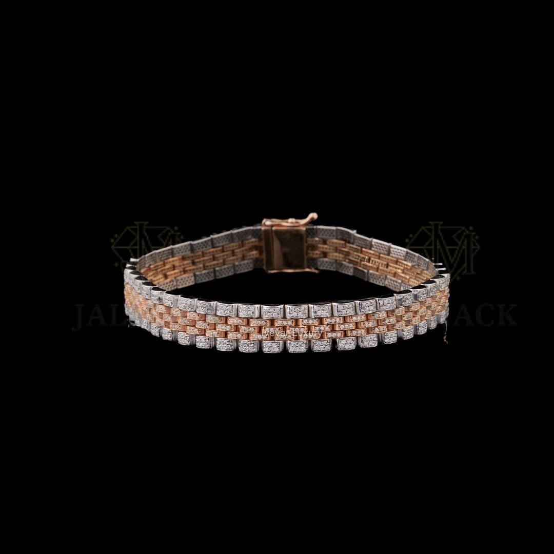 Two-Tone Brick Link Moissanite Bracelet VVS1 D Colour Fully Iced Out
