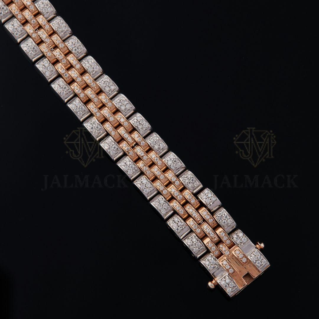 Two-Tone Brick Link Moissanite Bracelet VVS1 D Colour Fully Iced Out