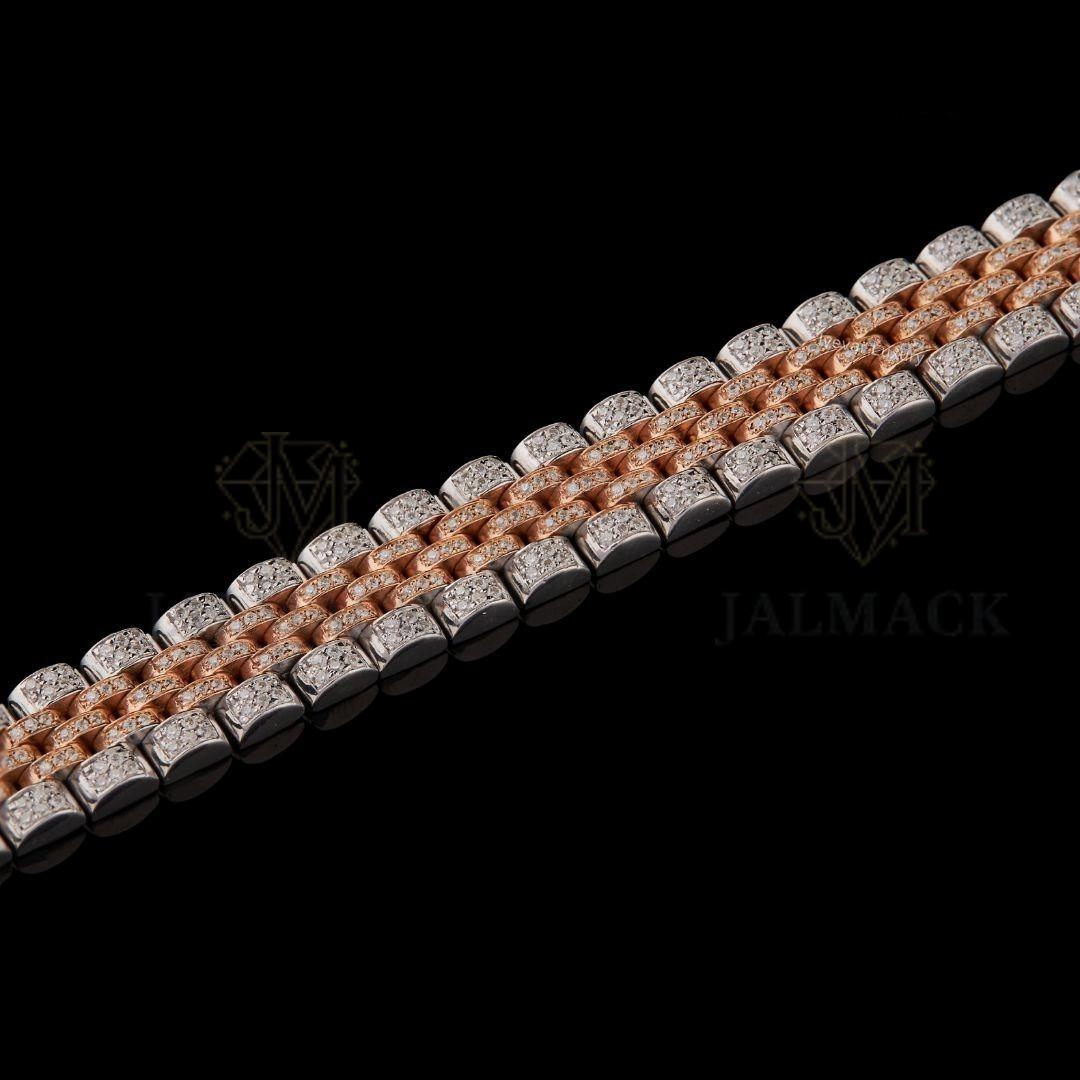 Two-Tone Brick Link Moissanite Bracelet VVS1 D Colour Fully Iced Out