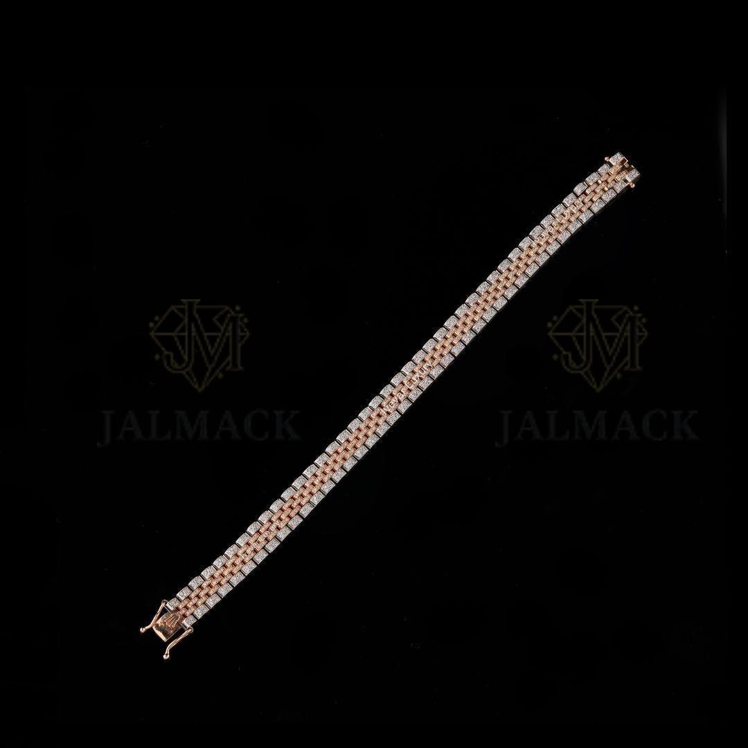 Two-Tone Brick Link Moissanite Bracelet VVS1 D Colour Fully Iced Out