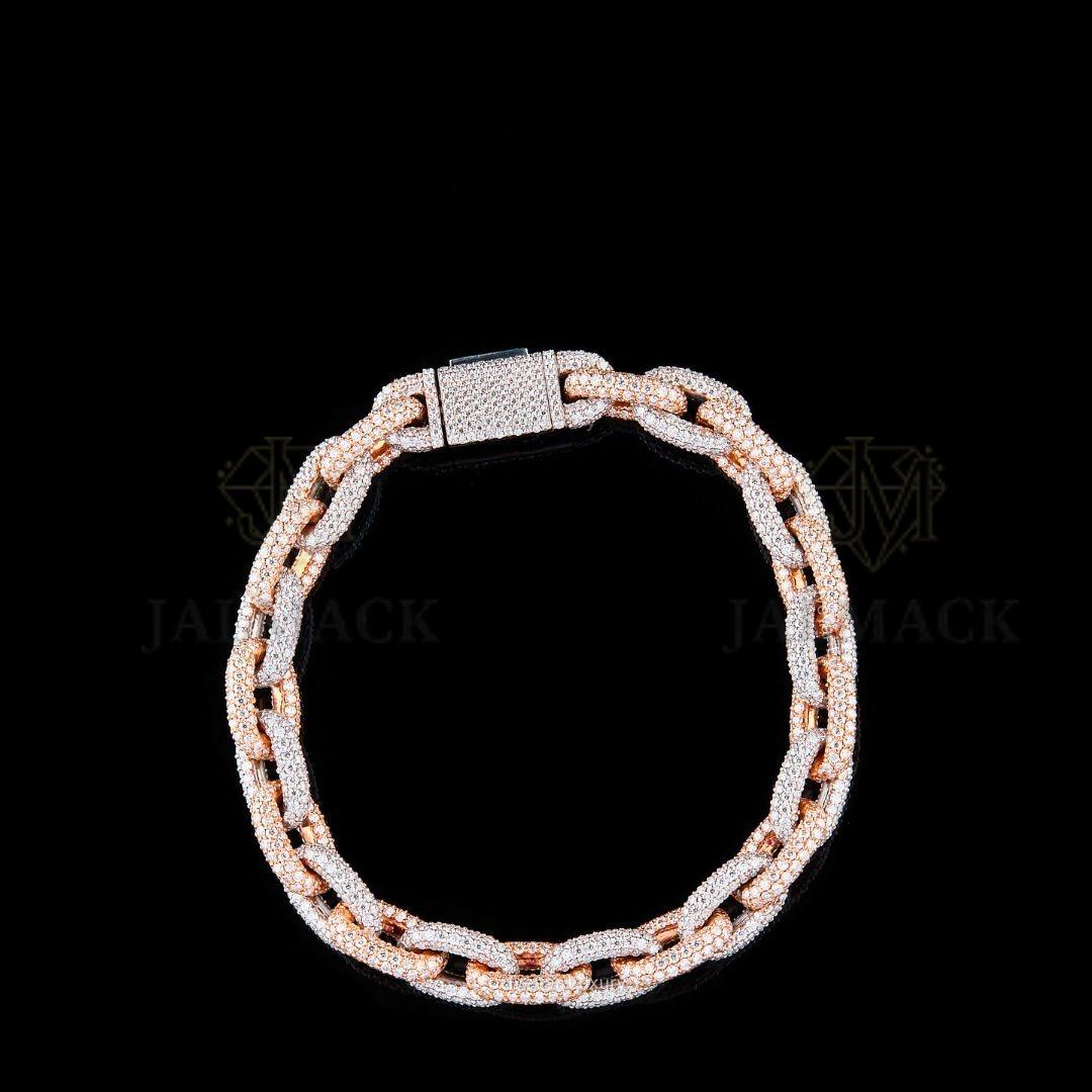 Two-Tone Oval Link Moissanite Bracelet VVS1 D Colour Fully Iced Out