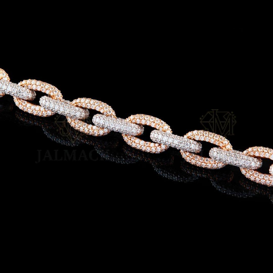 Two-Tone Oval Link Moissanite Bracelet VVS1 D Colour Fully Iced Out