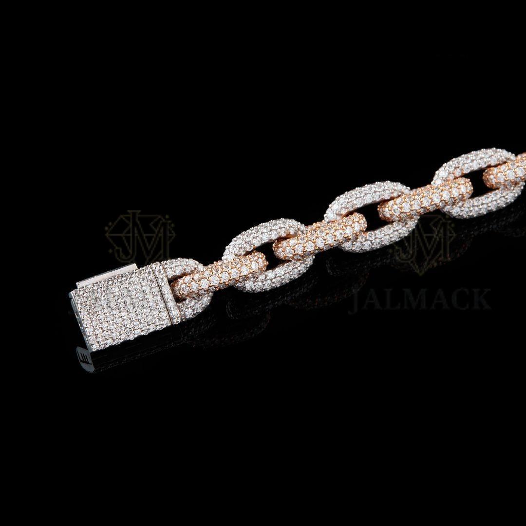 Two-Tone Oval Link Moissanite Bracelet VVS1 D Colour Fully Iced Out