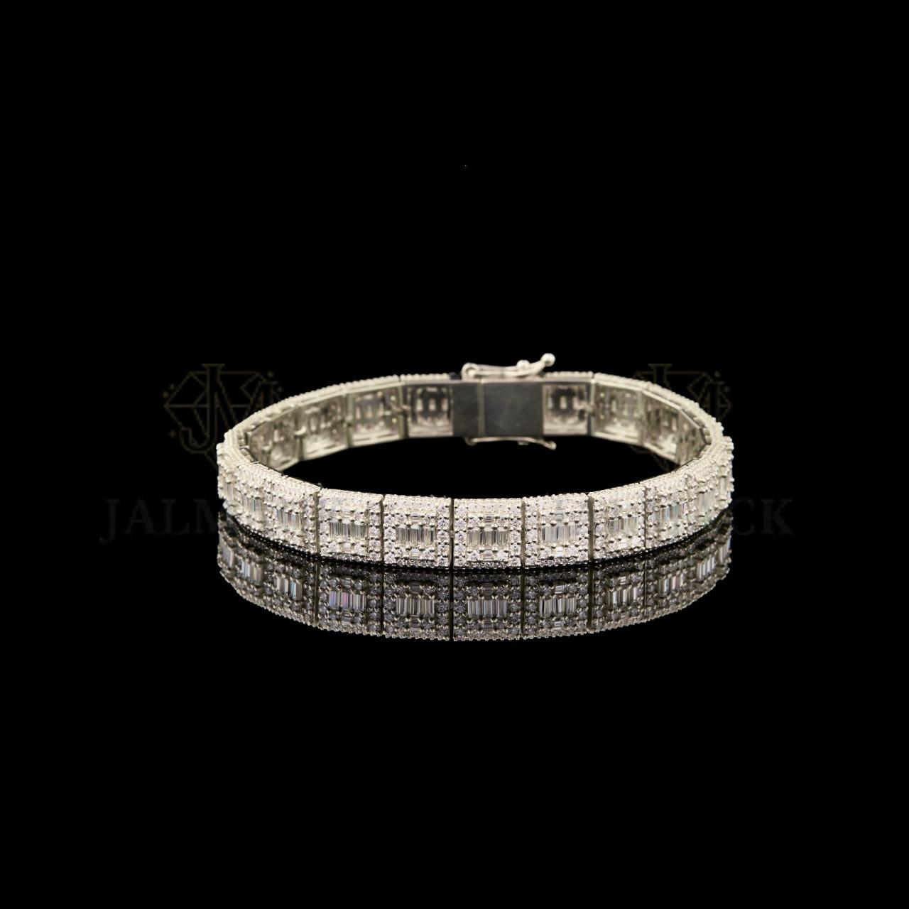Silver Baguette Moissanite Bracelet VVS1 D Colour Fully Iced Out