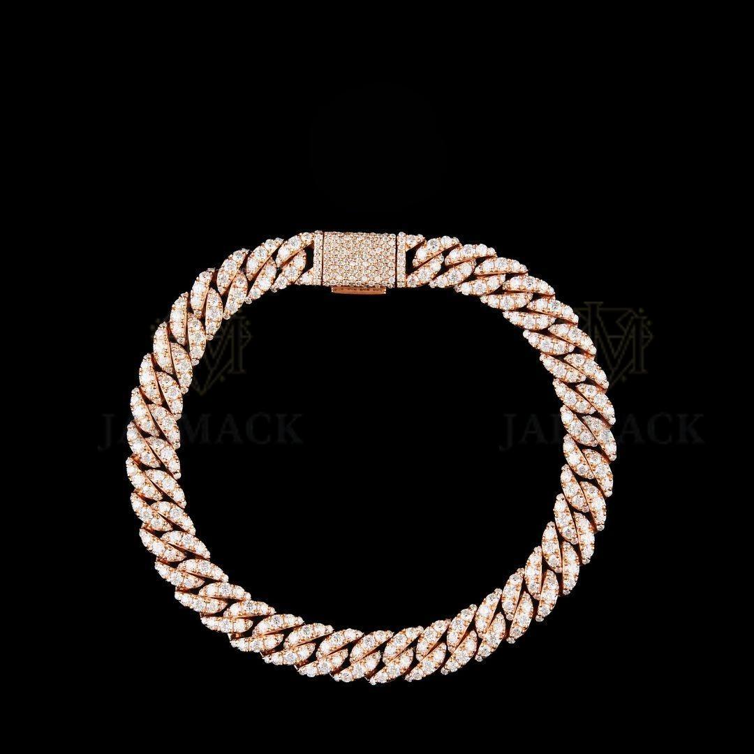 Rose Gold Moissanite Miami Cuban Bracelet VVS1 D Color Fully Iced Out
