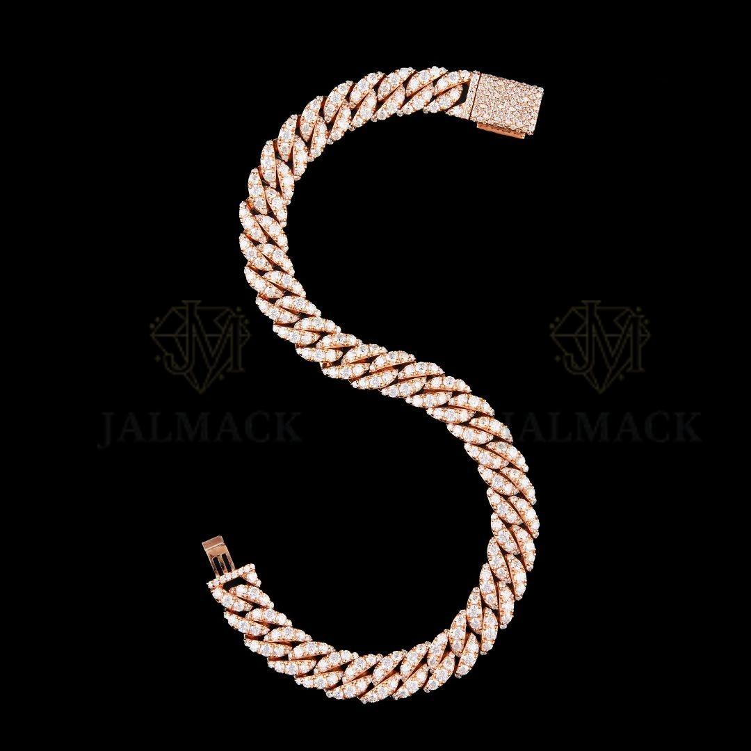 Rose Gold Moissanite Miami Cuban Bracelet VVS1 D Color Fully Iced Out