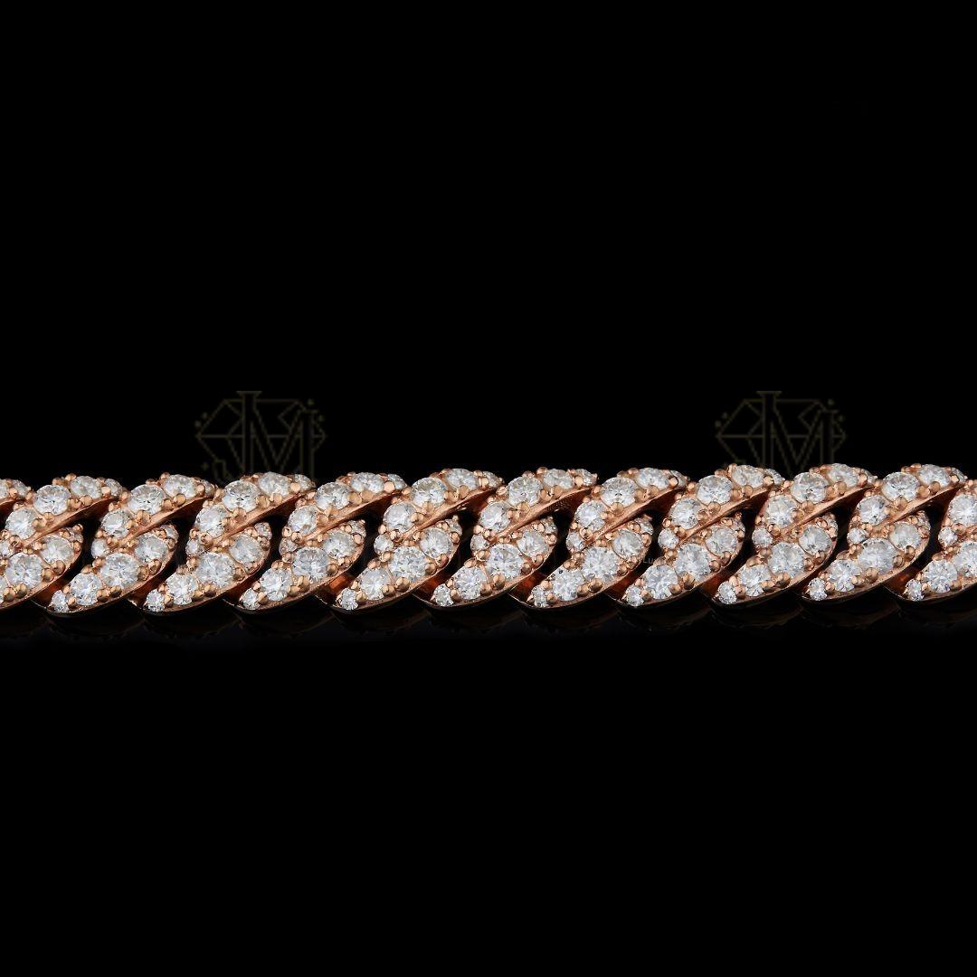 Rose Gold Moissanite Miami Cuban Bracelet VVS1 D Color Fully Iced Out