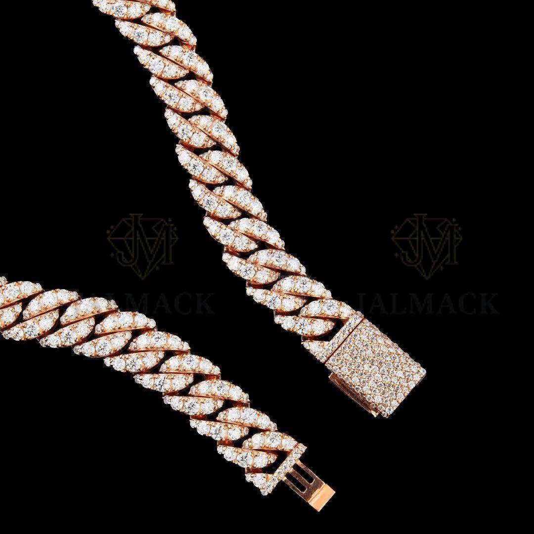 Rose Gold Moissanite Miami Cuban Bracelet VVS1 D Color Fully Iced Out