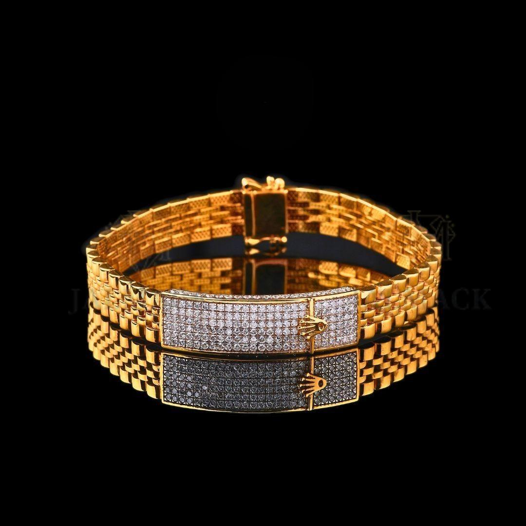 Yellow Gold Moissanite ID Bracelet with Iced Crown Centre Plate