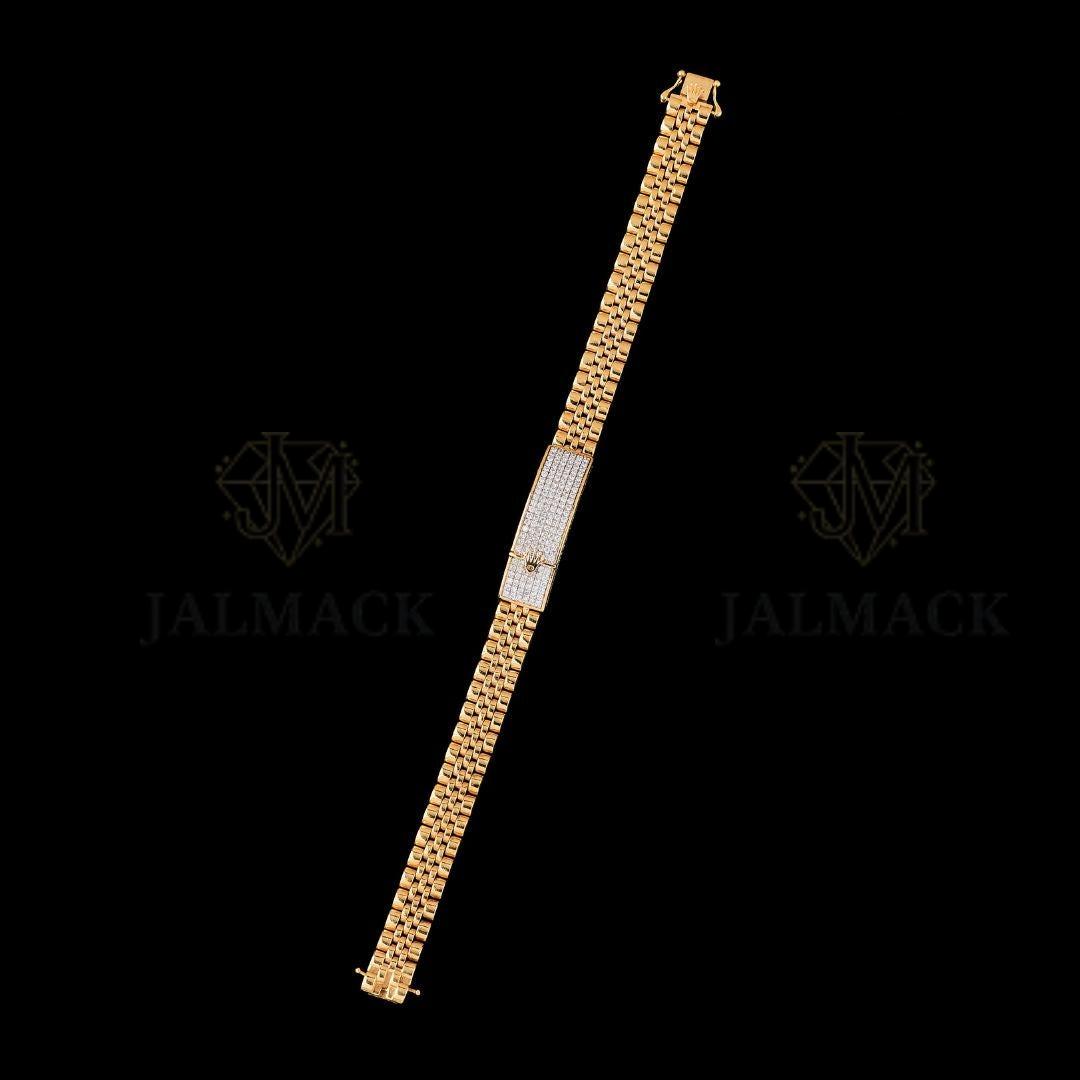 Yellow Gold Moissanite ID Bracelet with Iced Crown Centre Plate