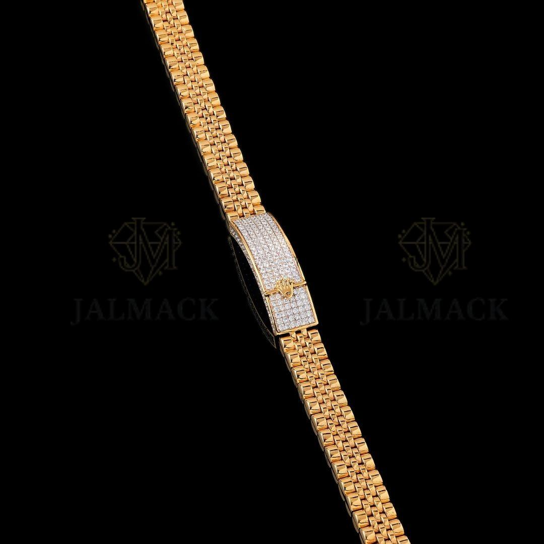 Yellow Gold Moissanite ID Bracelet with Iced Crown Centre Plate