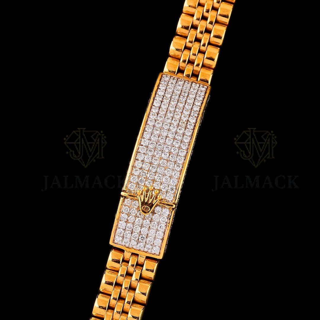 Yellow Gold Moissanite ID Bracelet with Iced Crown Centre Plate