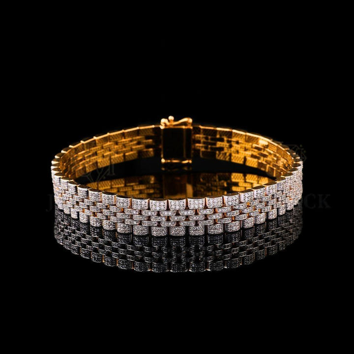 Two-Tone Multi-Row Moissanite Bracelet VVS1 D Color Fully Iced Out