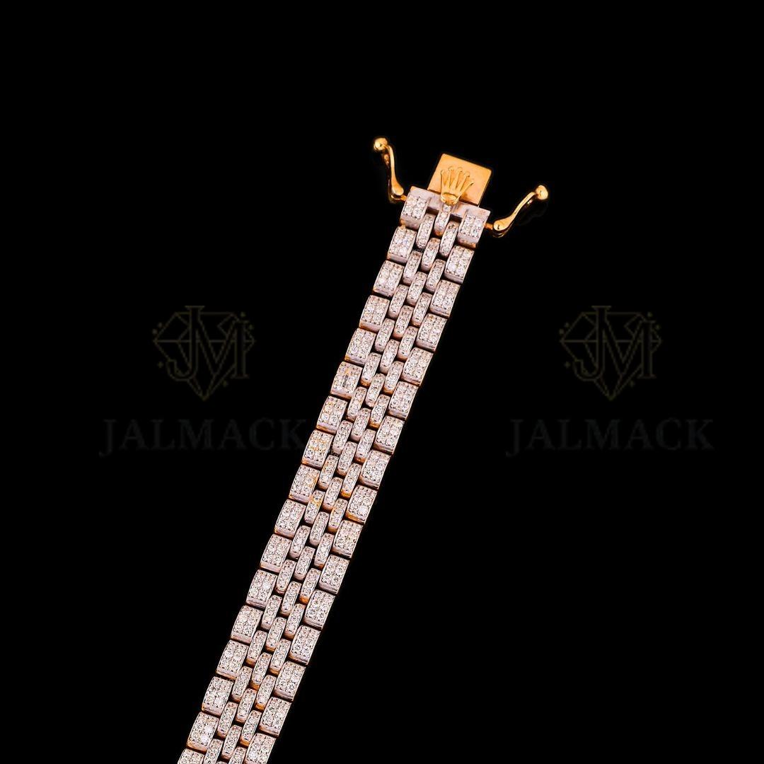 Two-Tone Multi-Row Moissanite Bracelet VVS1 D Color Fully Iced Out