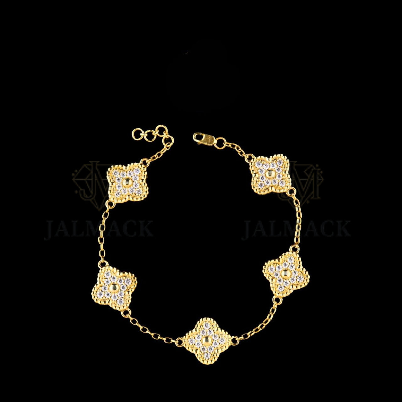 Yellow Gold Clover Moissanite Station Bracelet VVS1 D Color