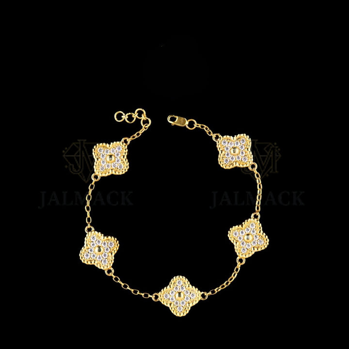 Yellow Gold Clover Moissanite Station Bracelet VVS1 D Color