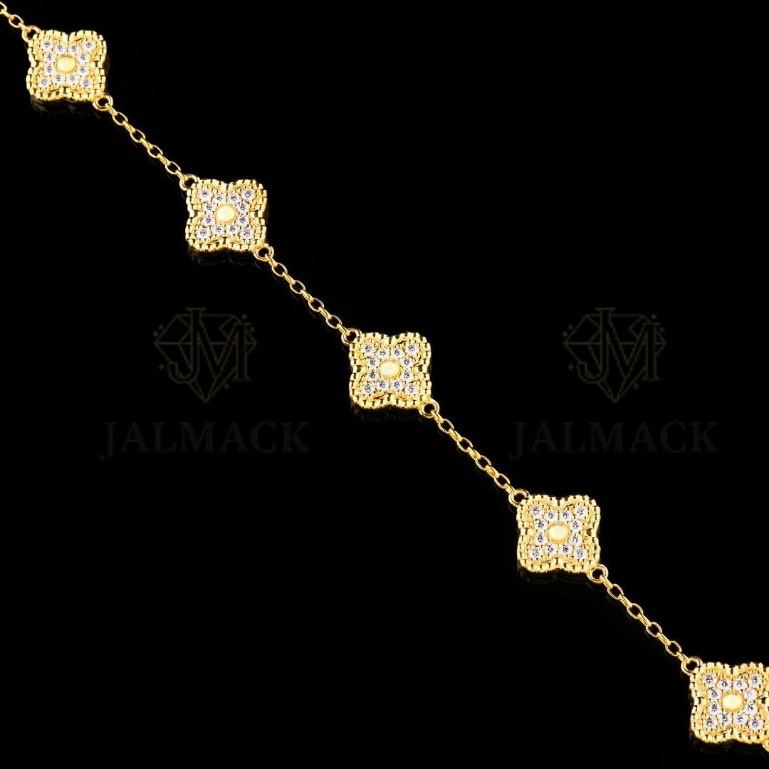 Yellow Gold Clover Moissanite Station Bracelet VVS1 D Color