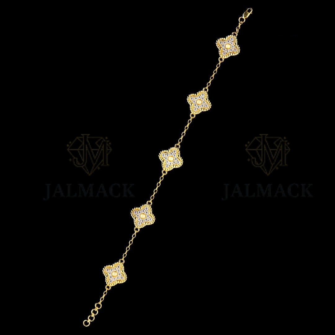 Yellow Gold Clover Moissanite Station Bracelet VVS1 D Color