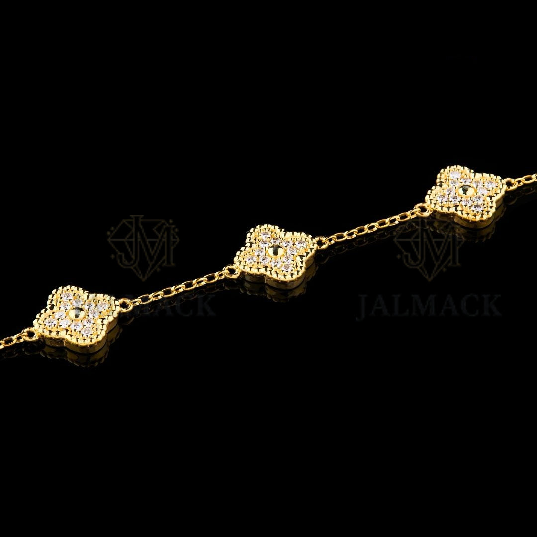 Yellow Gold Clover Moissanite Station Bracelet VVS1 D Color