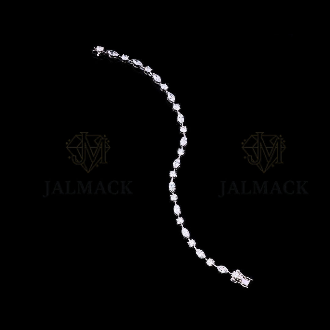 Silver Marquise and Round Moissanite Tennis Bracelet VVS1 D Color