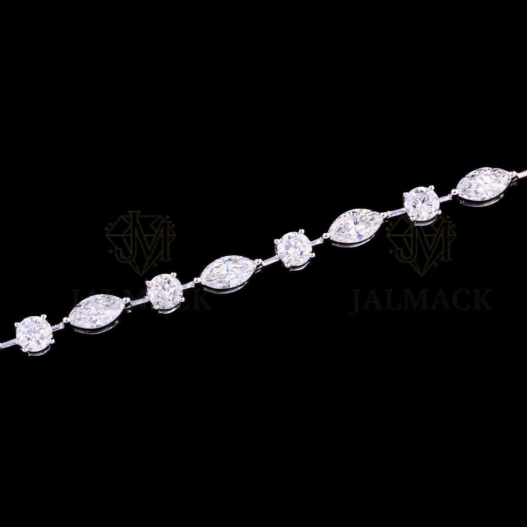 Silver Marquise and Round Moissanite Tennis Bracelet VVS1 D Color