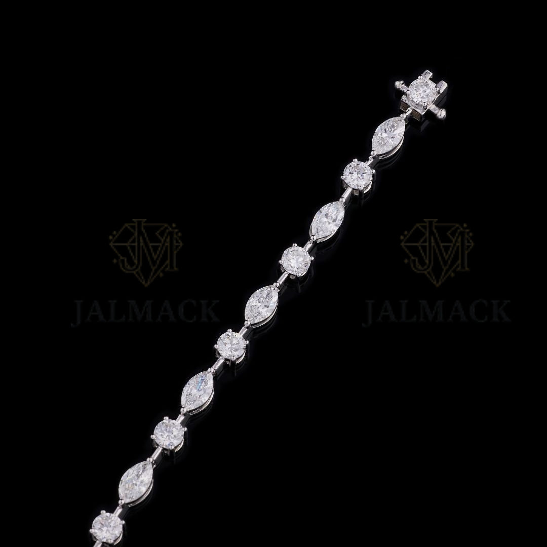 Silver Marquise and Round Moissanite Tennis Bracelet VVS1 D Color