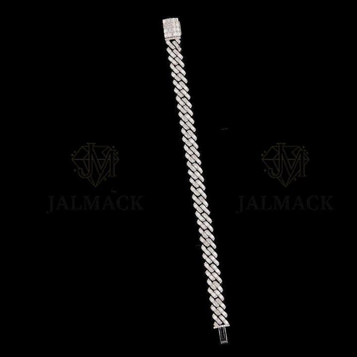 Silver Baguette Moissanite Cuban Bracelet VVS1 D Color Fully Iced Out
