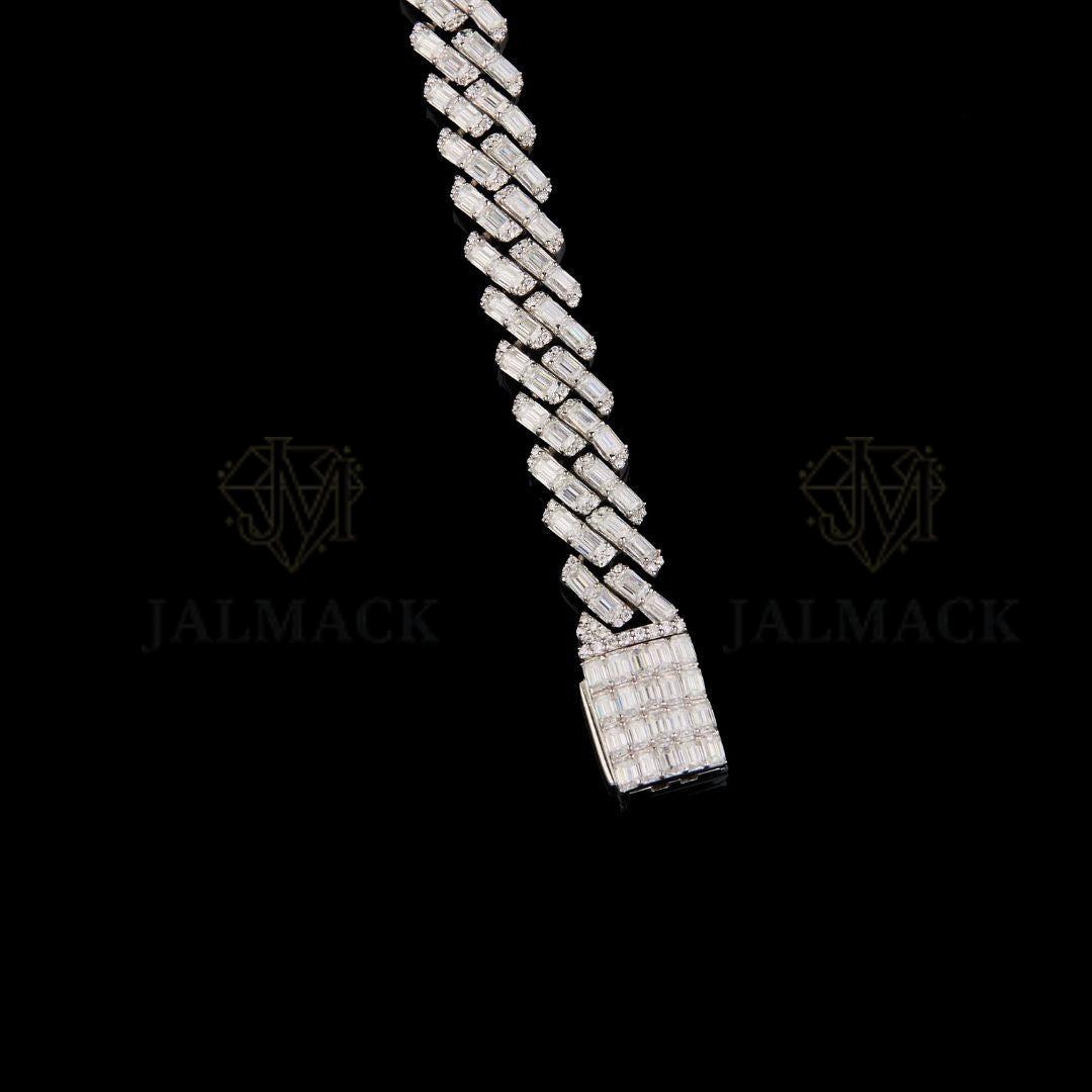 Silver Baguette Moissanite Cuban Bracelet VVS1 D Color Fully Iced Out