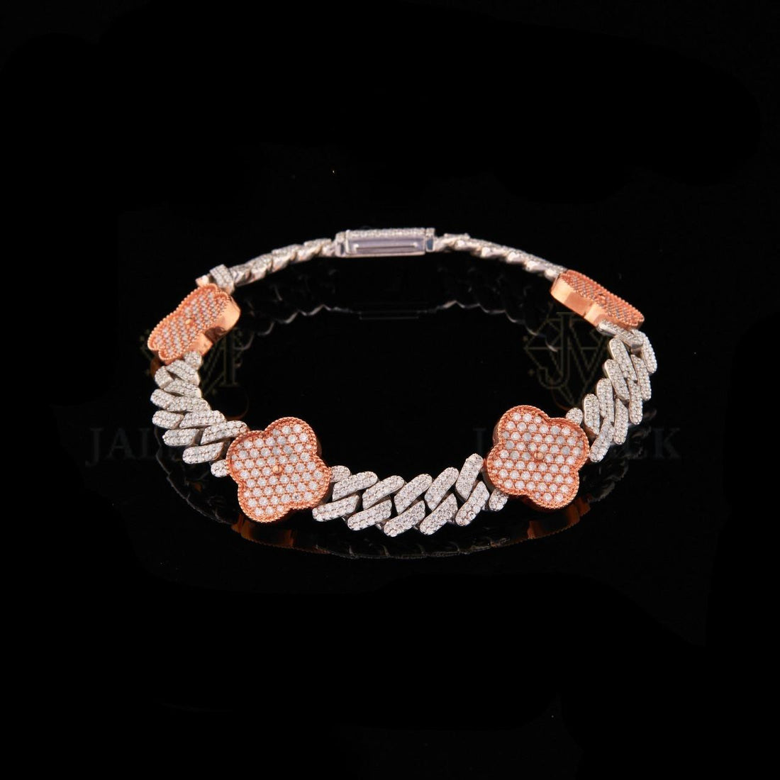 Two-Tone Clover Moissanite Cuban Bracelet VVS1 Fully Iced Out