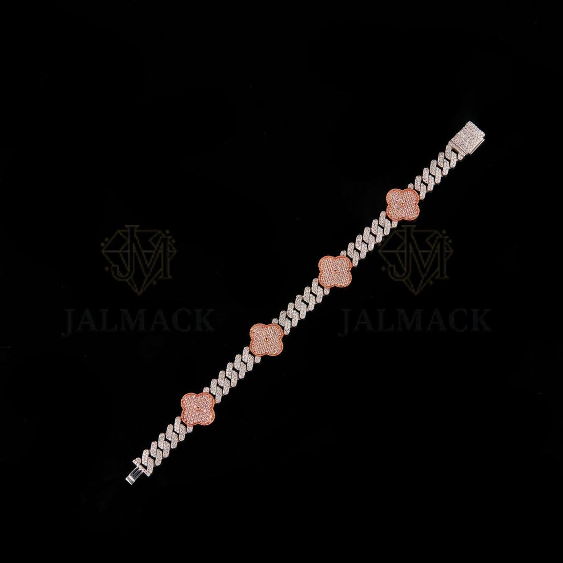 Two-Tone Clover Moissanite Cuban Bracelet VVS1 Fully Iced Out