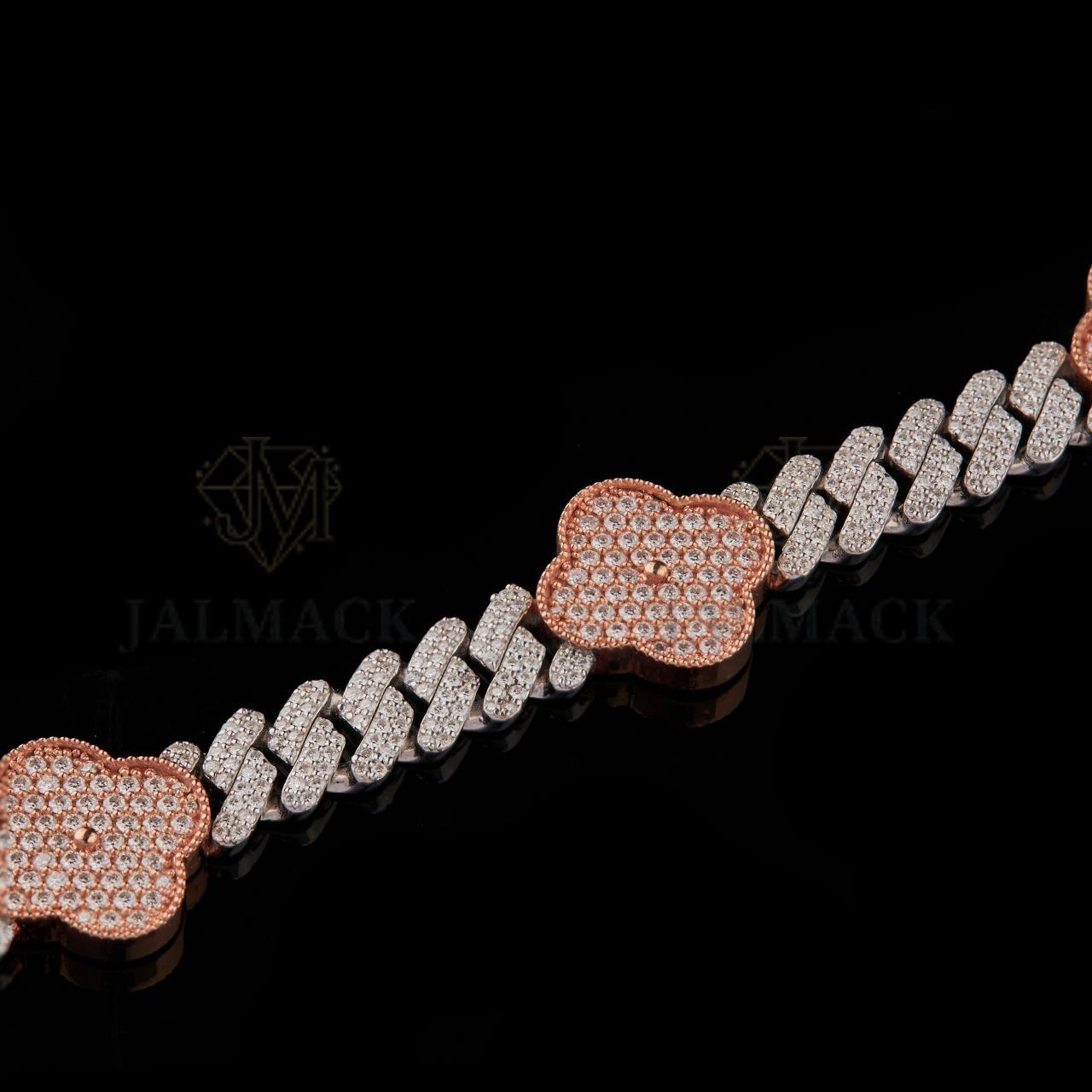 Two-Tone Clover Moissanite Cuban Bracelet VVS1 Fully Iced Out