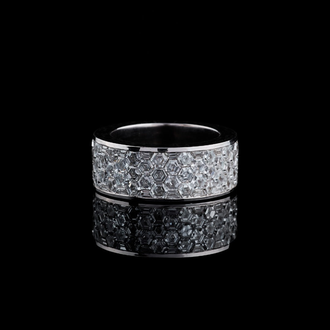 Geometric Cut Moissanite Eternity Band Ring Fully Iced Out