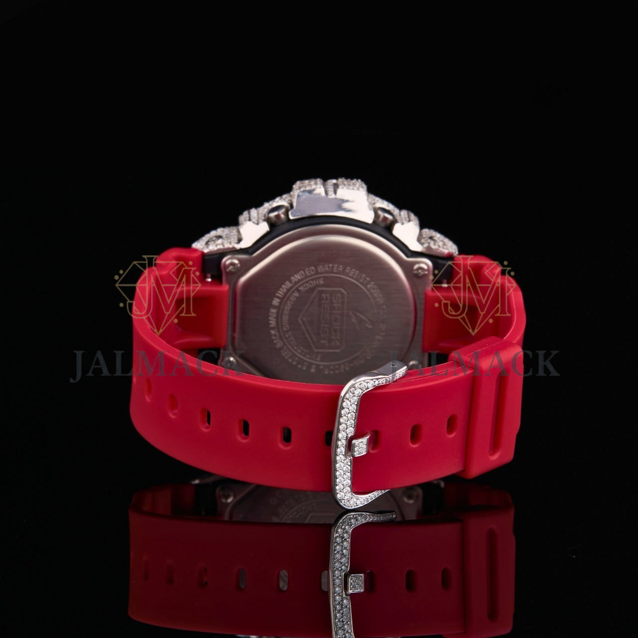 Silver LCD Digital Number Round-Cut Moissanite Red Strap Watch