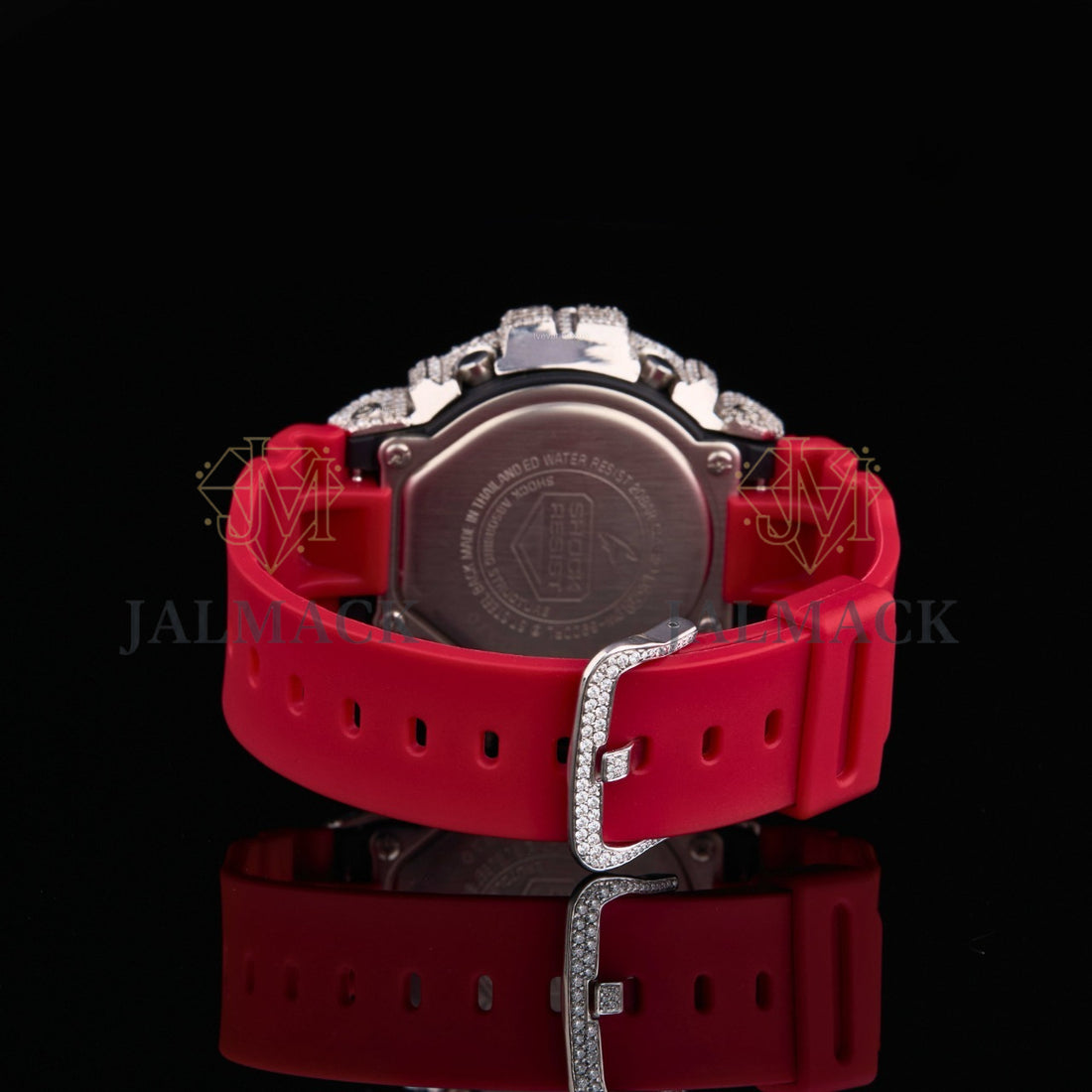 Silver LCD Digital Number Round-Cut Moissanite Red Strap Watch