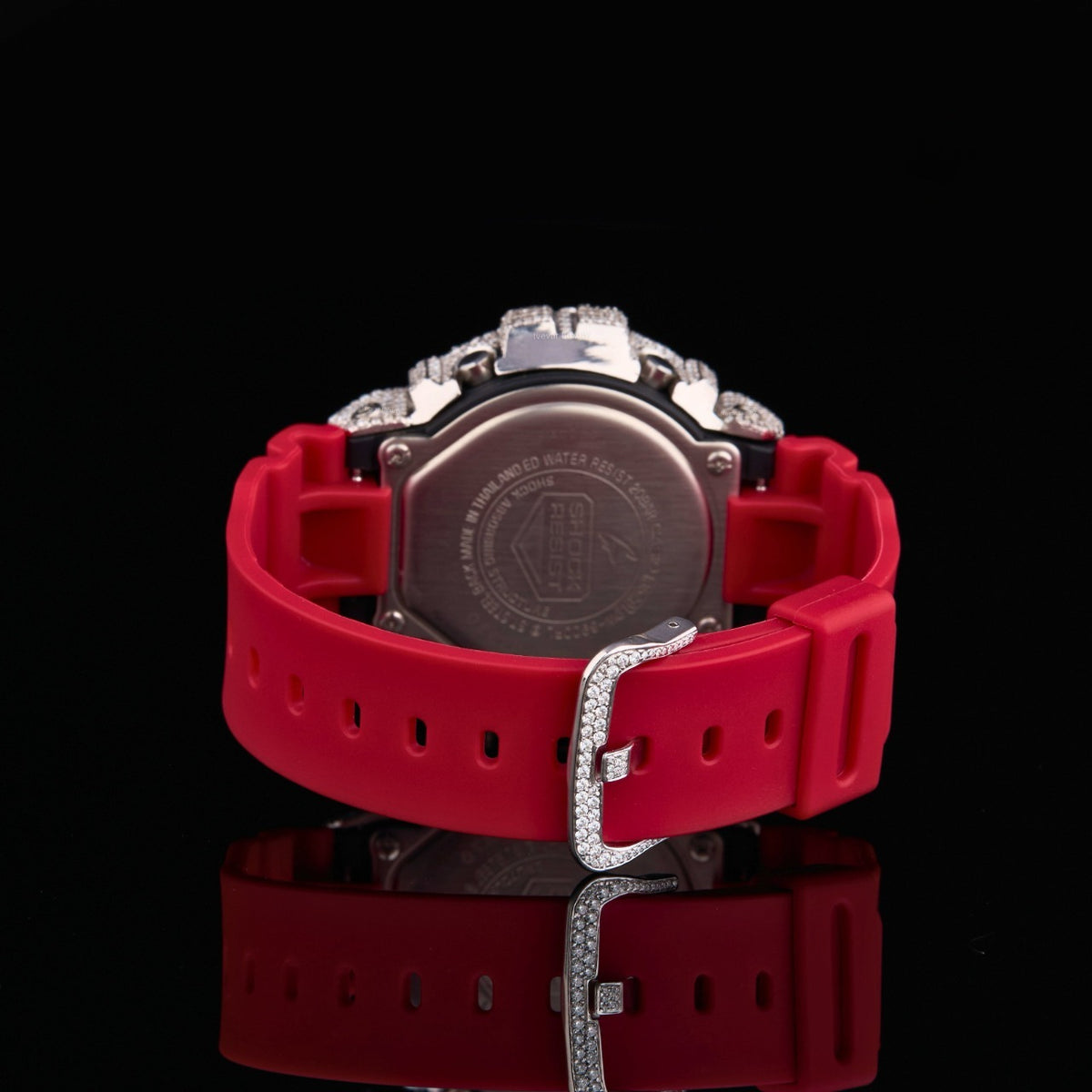 Silver LCD Digital Number Round-Cut Moissanite Red Strap Watch