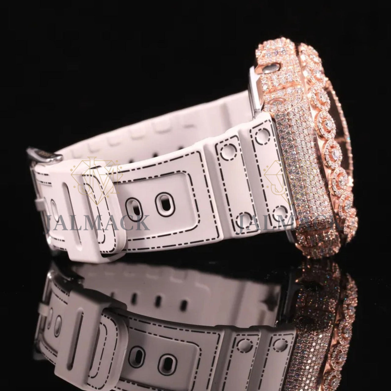 Rose Gold LCD Digital Letter Round-Cut Moissanite Watch