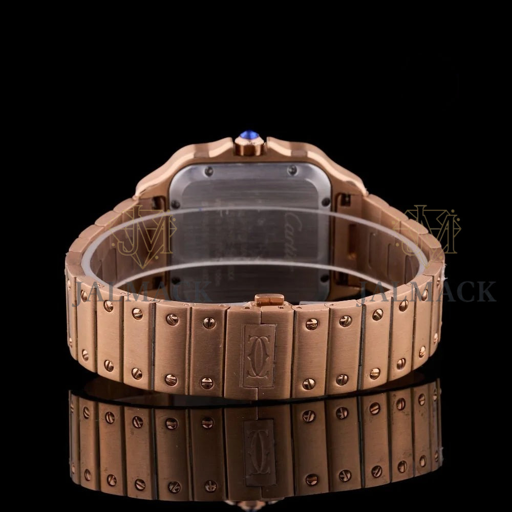 Rose Gold Blue Dial Roman Numeral Oval-Cut Moissanite Watch