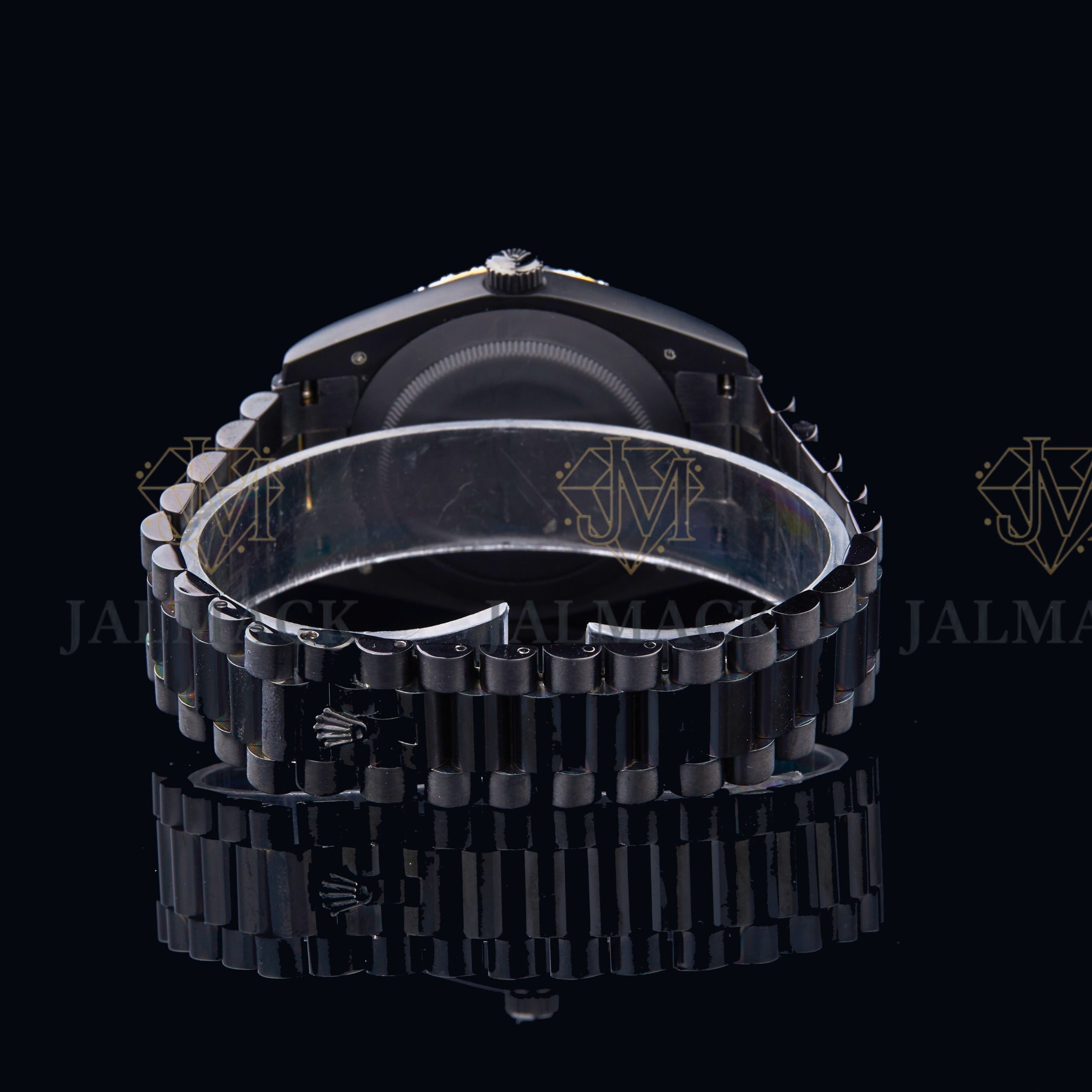 Black Dial Roman Numeral Round-Cut Moissanite Day-Date Watch